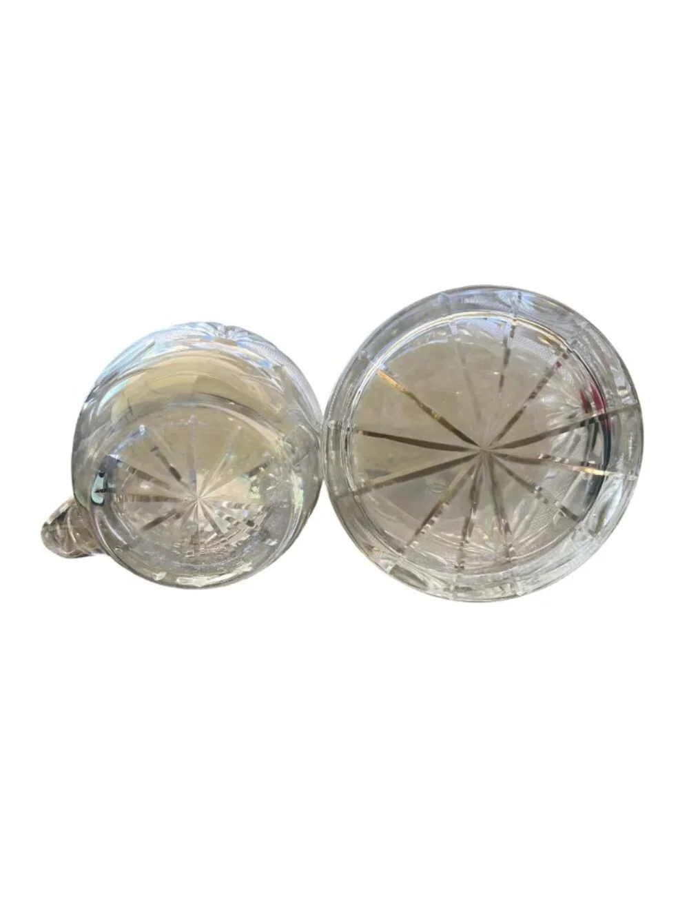 Vintage Glass Pitcher & Ice Bucket Set With Pyramid & Sunburst Design